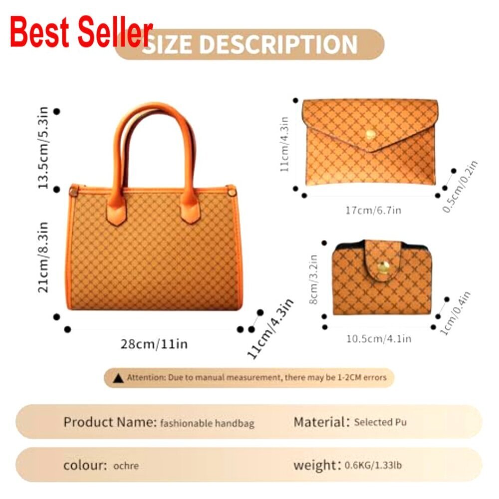 PU Leather 3-Piece Handbag Set with Tote, Satchel & Wallet - Picture 5 of 7